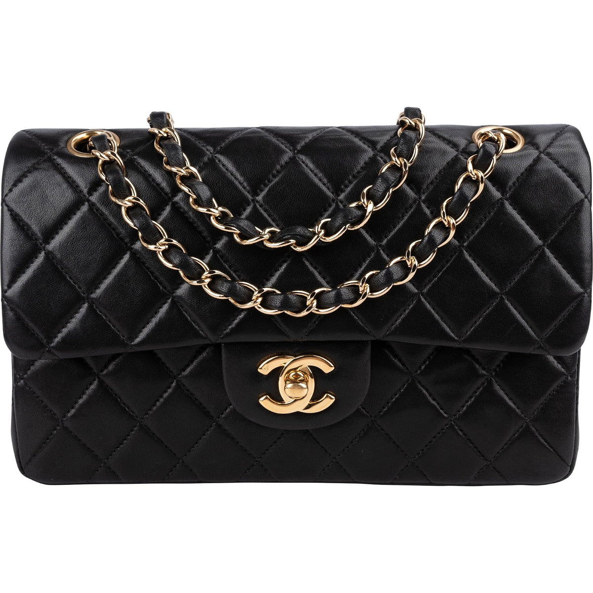 Chanel Quilted Lambskin 24K Gold Small Double Flap Shoulder Bag