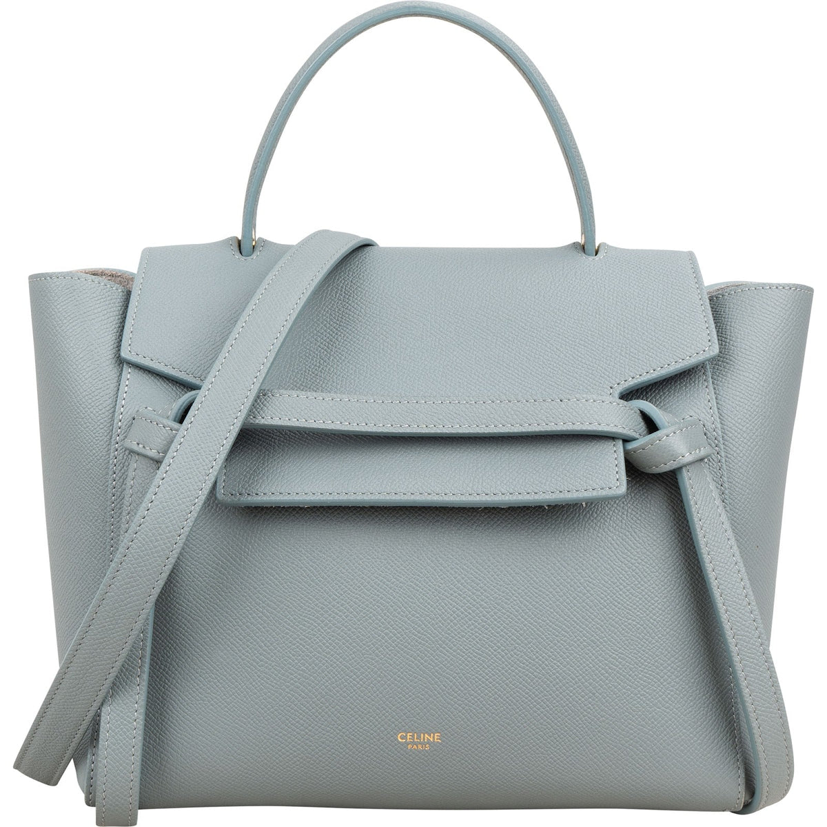 Celine Light Blue Leather Grained Calfskin Belt Handbag