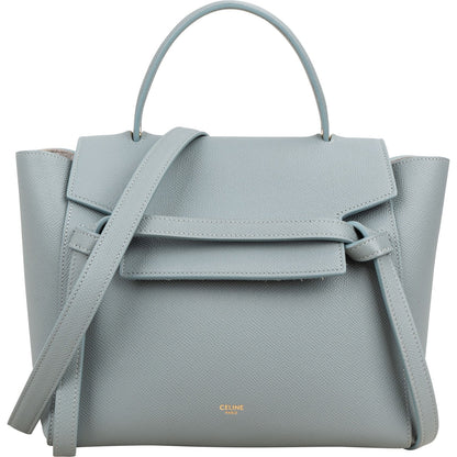Celine Light Blue Leather Grained Calfskin Belt Handbag