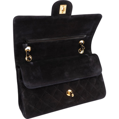 Chanel Quilted Suede 24K Gold Medium Double Flap Shoulder Bag