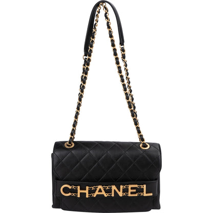 Chanel Quilted Lambskin Chain Spellout Letters Single Flap Crossbody Bag