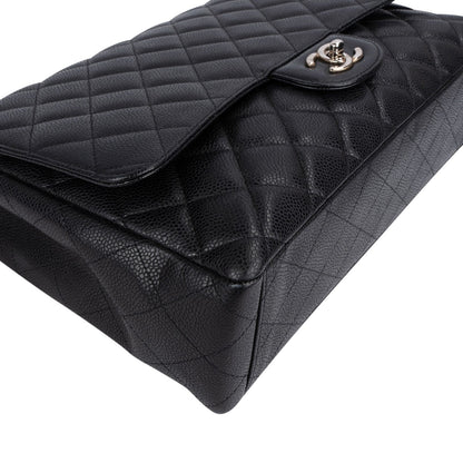 Chanel Quilted Caviar Leather Palladium Maxi Single Flap Crossbody Bag