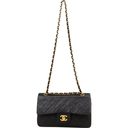 Chanel Quilted Lambskin Small 24K Gold Double Flap Shoulder Bag