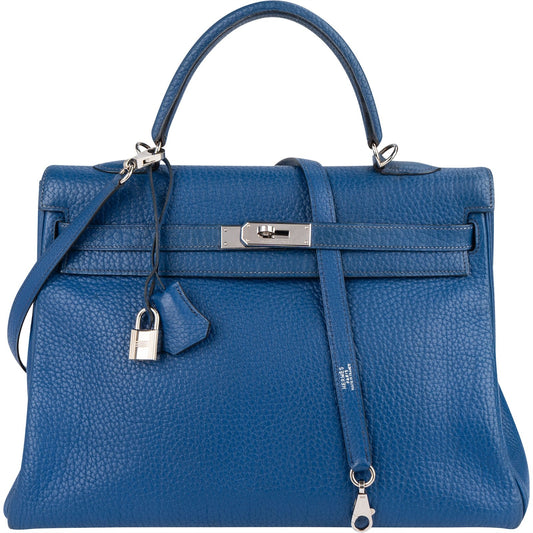 Hermès Bleu Togo Leather Kelly Retourne 35 Handbag
