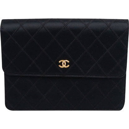 Chanel Quilted Satin Crystal CC Flap Clutch