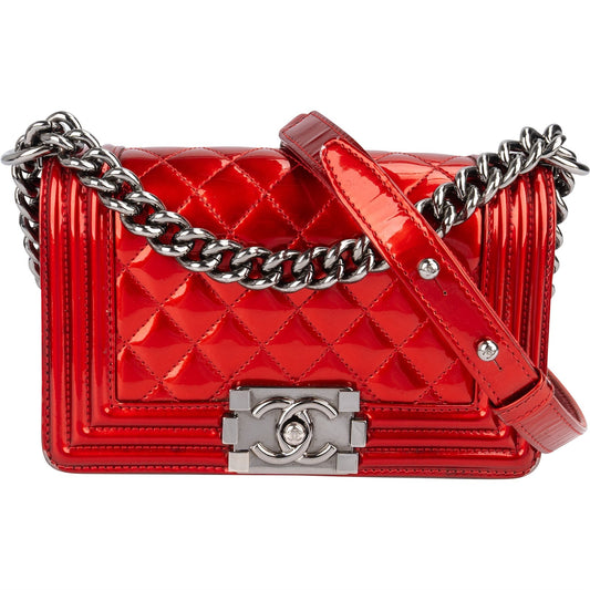 Chanel Quilted Patent Leather Small Boy Single Flap Crossbody Bag