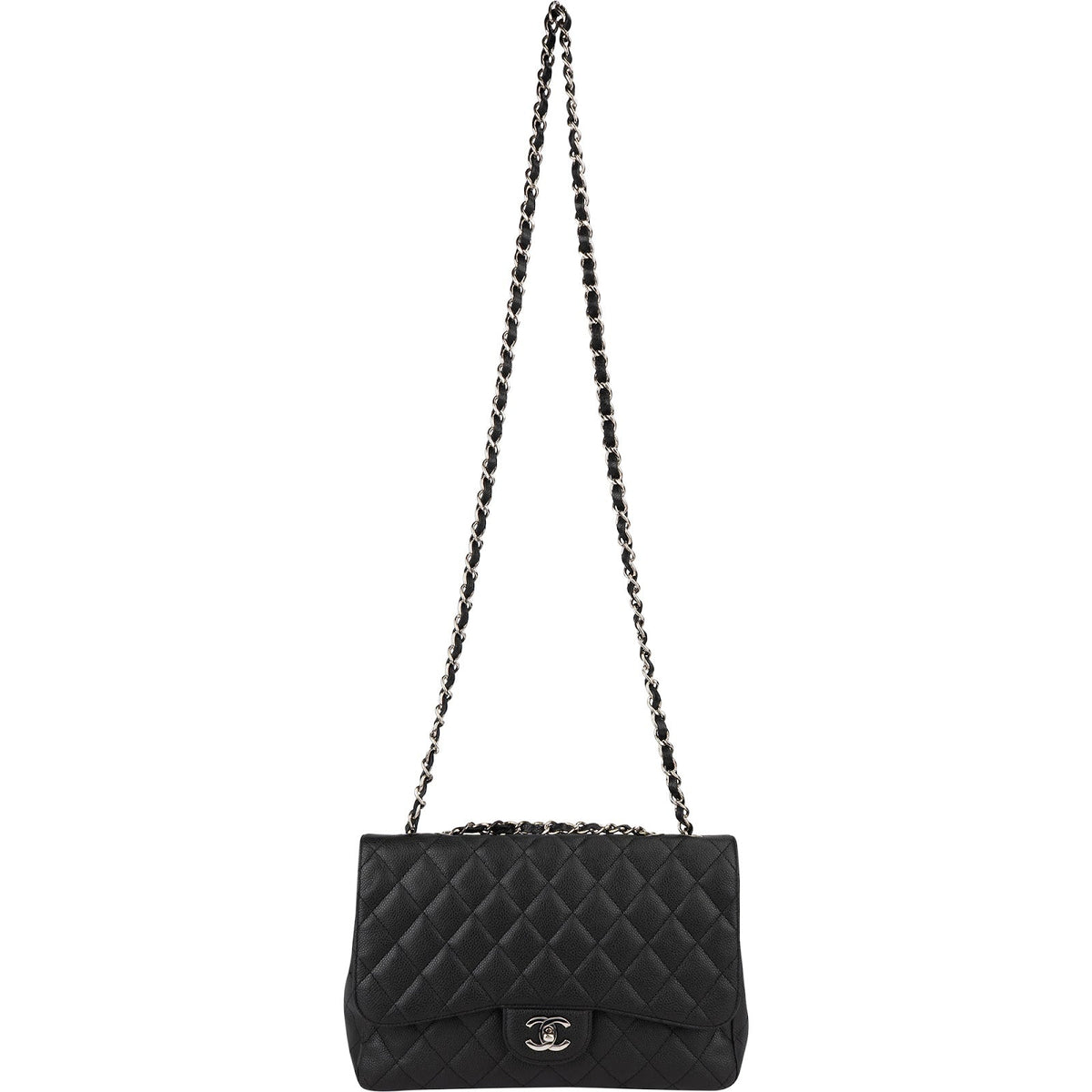 Chanel Quilted Caviar Leather Palladium Jumbo Single Flap Crossbody Bag
