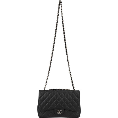 Chanel Quilted Caviar Leather Palladium Jumbo Single Flap Crossbody Bag