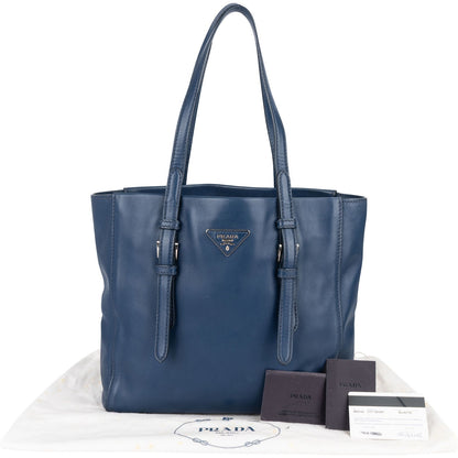 Prada Blue Leather Tote Shoulder Bag