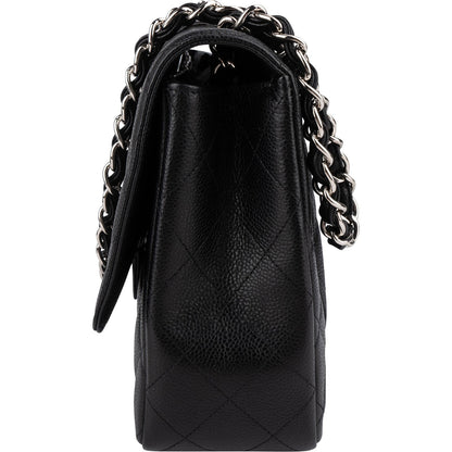 Chanel Quilted Caviar Leather Palladium Jumbo Singe Flap Crossbody Bag