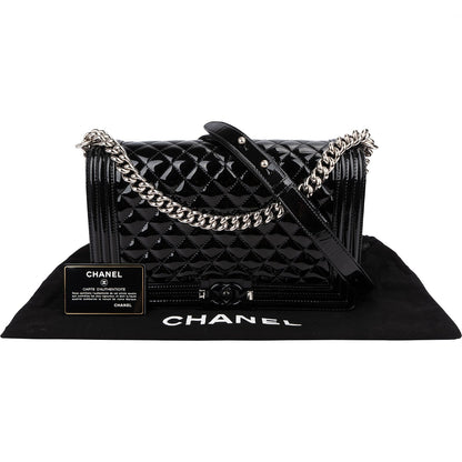 Chanel Quilted Patent Caviar Leather Large Boy Single Flap Crossbody Bag