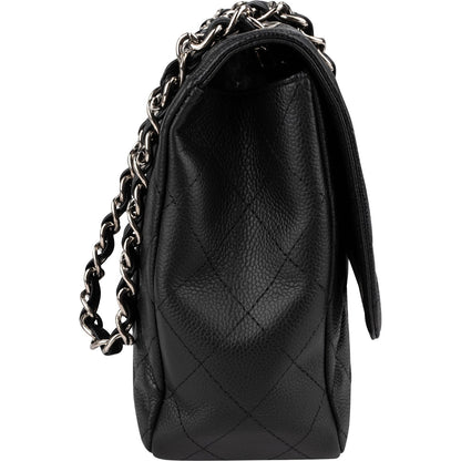 Chanel Quilted Caviar Leather Palladium Jumbo Single Flap Crossbody Bag