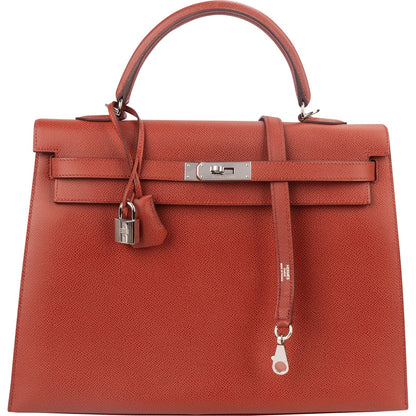 Hermès Epsom Leather Kelly Palladium 35 Sellier Handbag