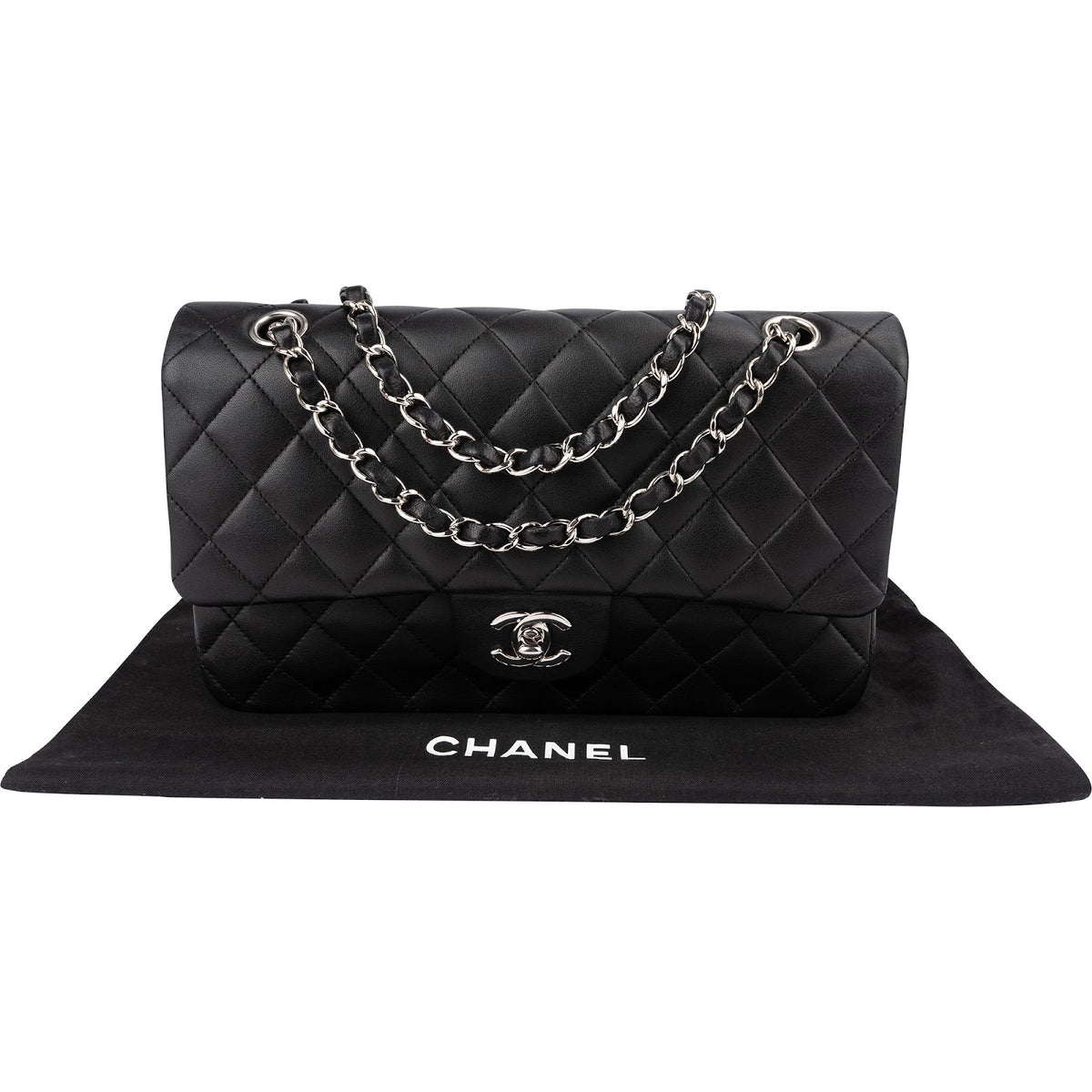 Chanel Quilted Lambskin Palladium Medium Double Flap Shoulder Bag