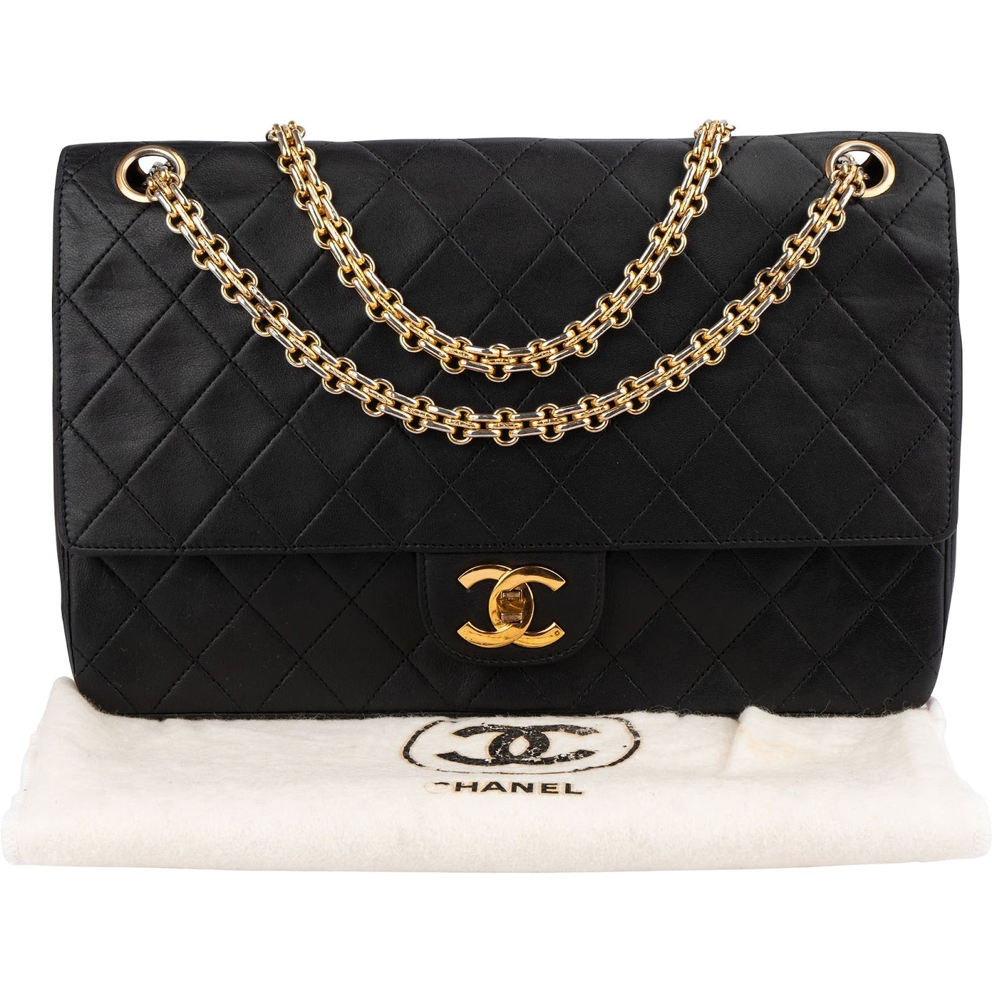 Chanel Quilted Lambskin 24K Gold Double Flap Shoulder Bag