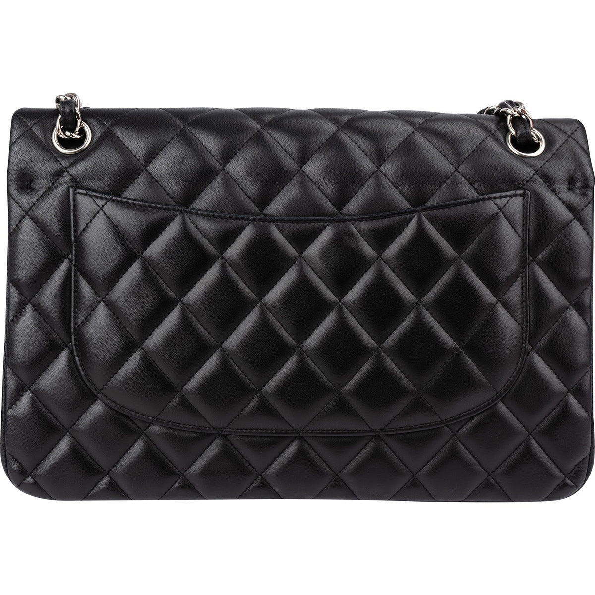 Chanel Quilted Lambskin Palladium Jumbo Double Flap Crossbody Bag