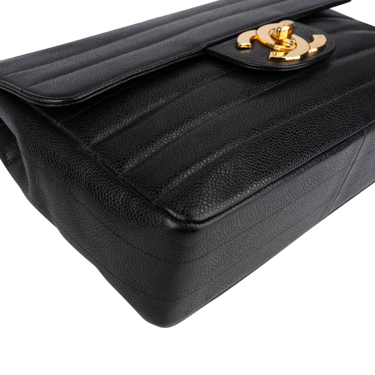 Chanel Horizontal Quilted Caviar Leather Jumbo 24K Gold Single Flap Crossbody Bag