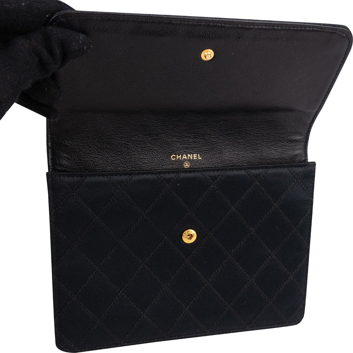 Chanel Quilted Satin Crystal CC Flap Clutch