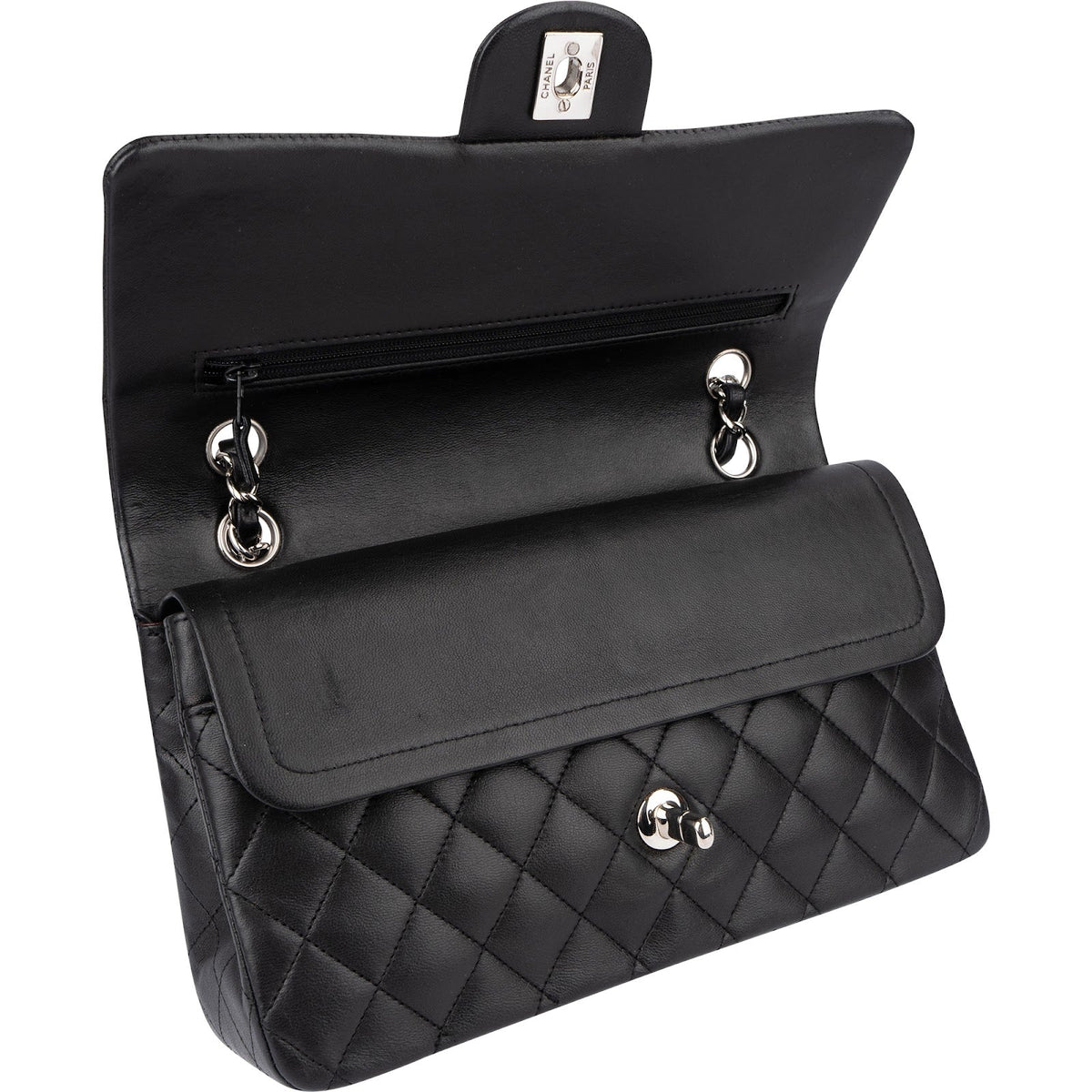 Chanel Quilted Lambskin Palladium Medium Double Flap Shoulder Bag