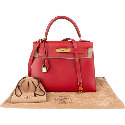 Hermès Rouge Epsom Leather Kelly Sellier 28 Handbag