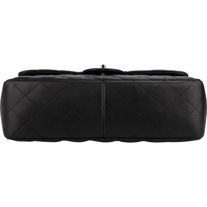 Chanel Quilted Lambskin Palladium Jumbo Double Flap Crossbody Bag