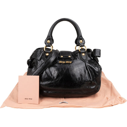 Miu Miu Vitello Shine Leather Bow Bauletto Handbag