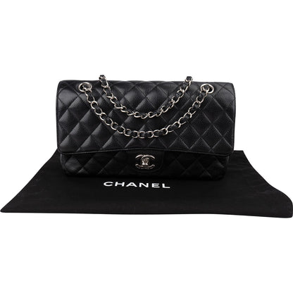 Chanel Quilted Caviar Leather Palladium Medium Double Flap Shoulder Bag