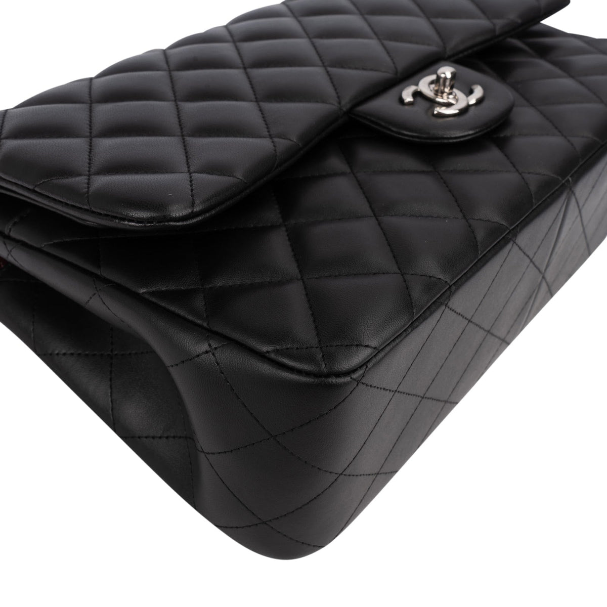 Chanel Quilted Lambskin Palladium Jumbo Double Flap Crossbody Bag