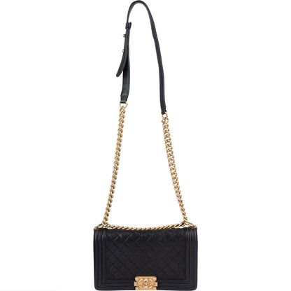 Chanel Quilted Caviar Leather Medium Boy Single Flap Crossbody Bag