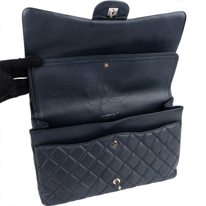 Chanel Navy Qulited Caviar Leather Maxi Double Flap Crossbody Bag