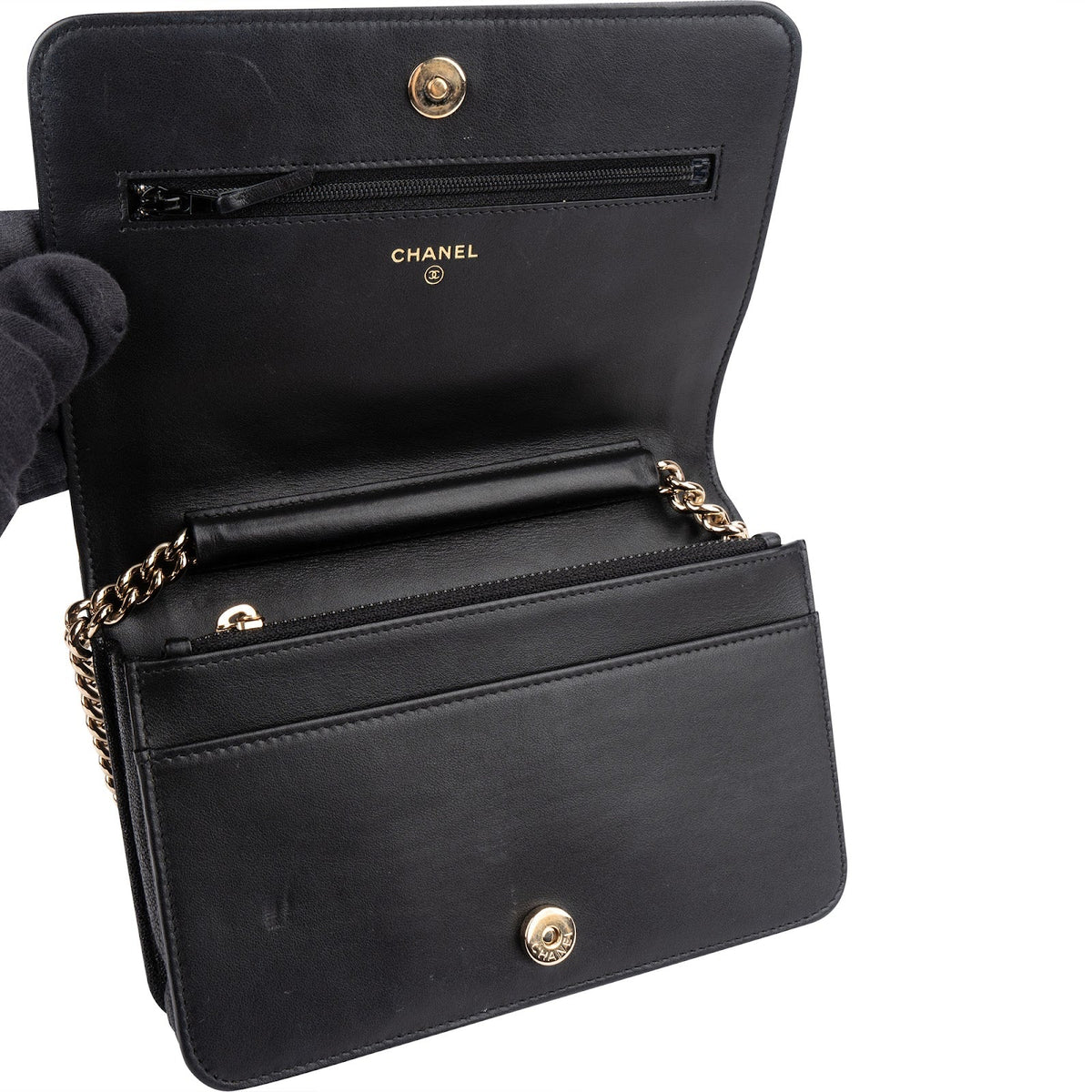 Chanel Quilted Caviar Leather Small Boy Wallet On Chain Crossbody Bag