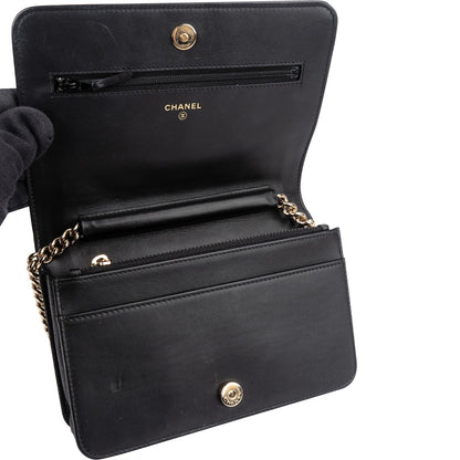 Chanel Quilted Caviar Leather Small Boy Wallet On Chain Crossbody Bag