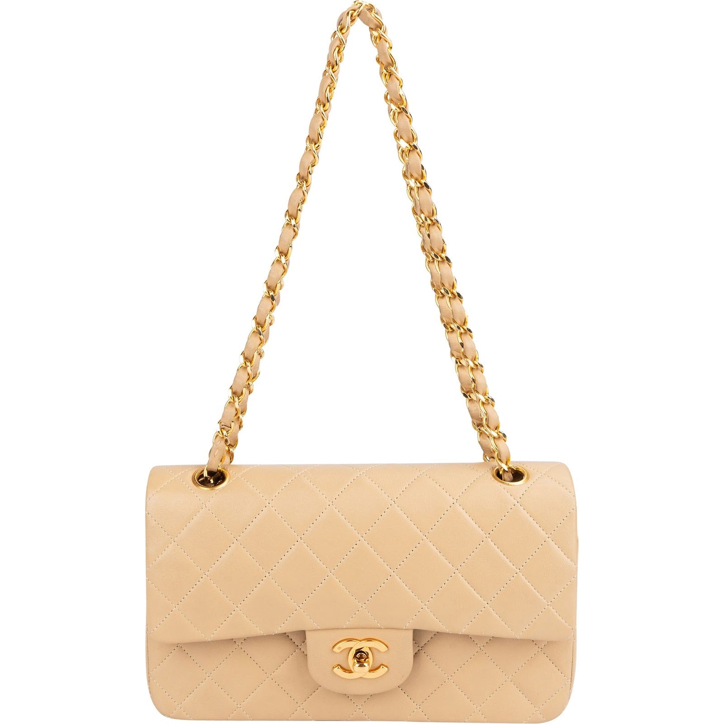 Chanel Quilted Lambskin 24K Gold Small Double Flap Shoulder Bag