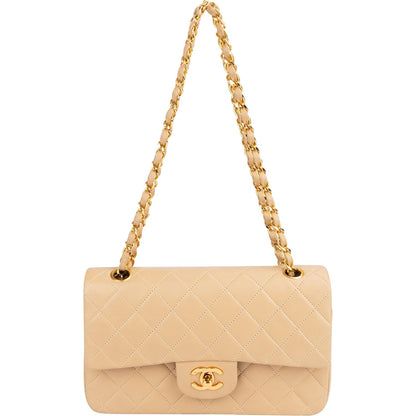 Chanel Quilted Lambskin 24K Gold Small Double Flap Shoulder Bag
