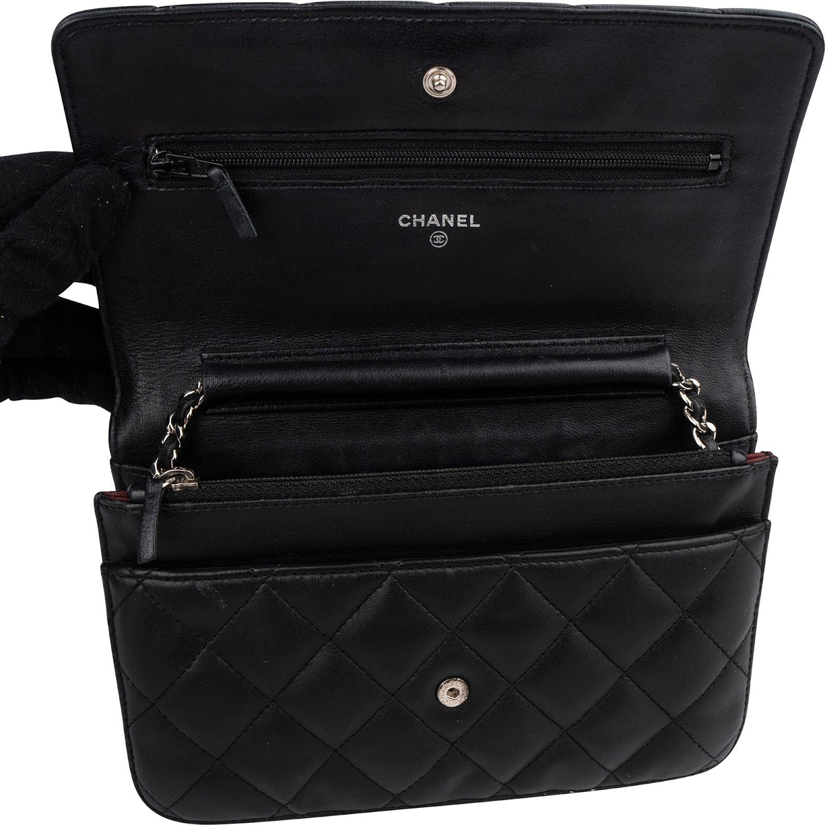 Chanel Quilted Lambskin Palladium Wallet On Chain Crossbody Bag