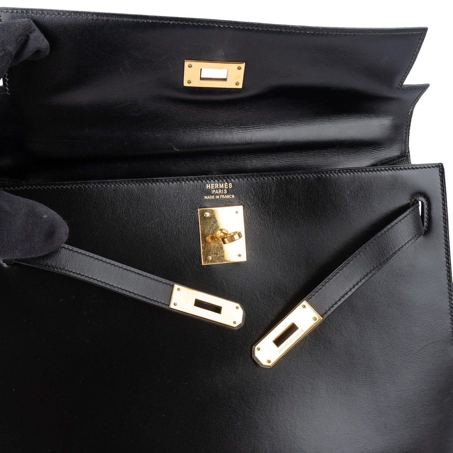 Hermès Noir Box Calf Kelly 32 Sellier Handbag