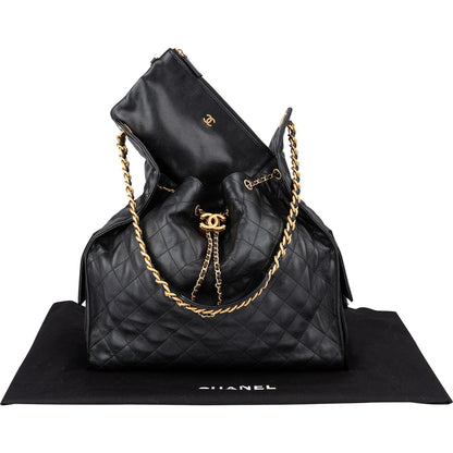 Chanel 25 Quilted Caviar Leather CC Drawstring Shoulder Bag Medium