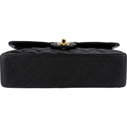 Chanel Quilted Caviar Leather Gold Medium Double Flap Crossbody Bag