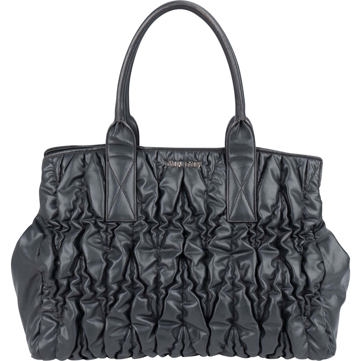 Miu Miu Grey Matelassé Nappa Leather Tote Handbag