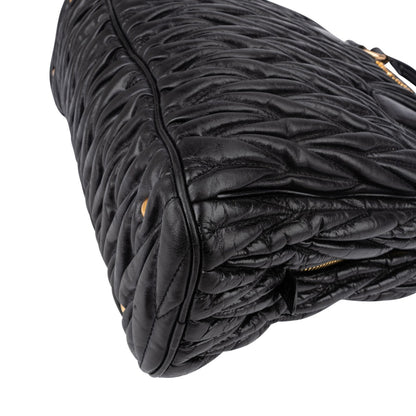 Miu Miu Black Matelassé Nappa Leather Top-Handle Handbag