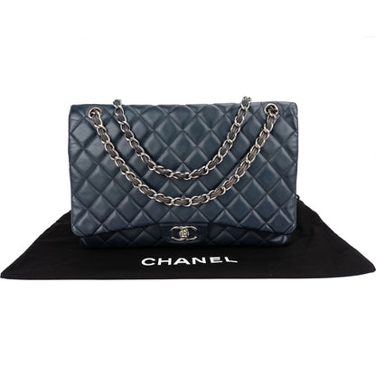 Chanel Navy Qulited Caviar Leather Maxi Double Flap Crossbody Bag