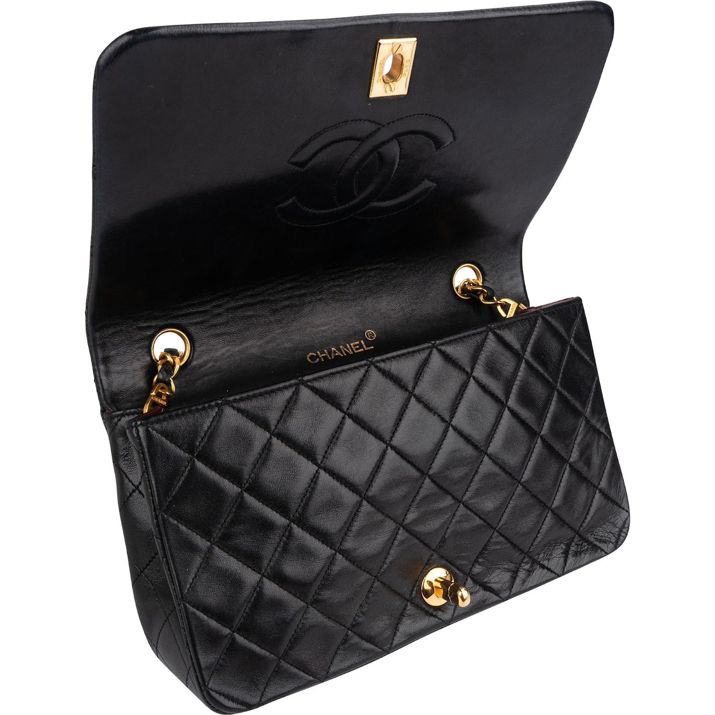 Chanel Quilted Lambskin 24K Gold Single Flap Crossbody Bag