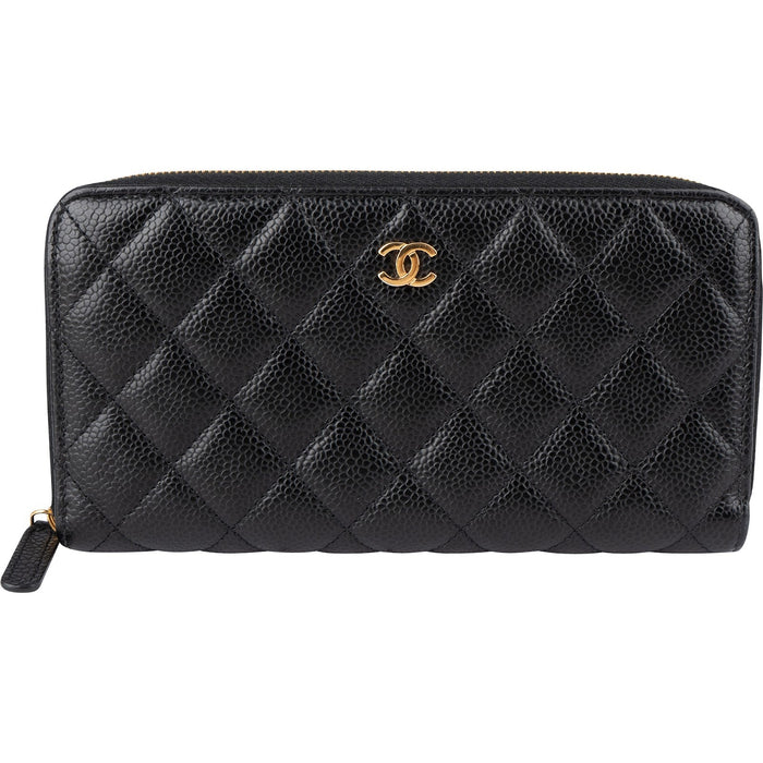 Chanel Quilted Caviar Leather Classic Long Zip Around Wallet
