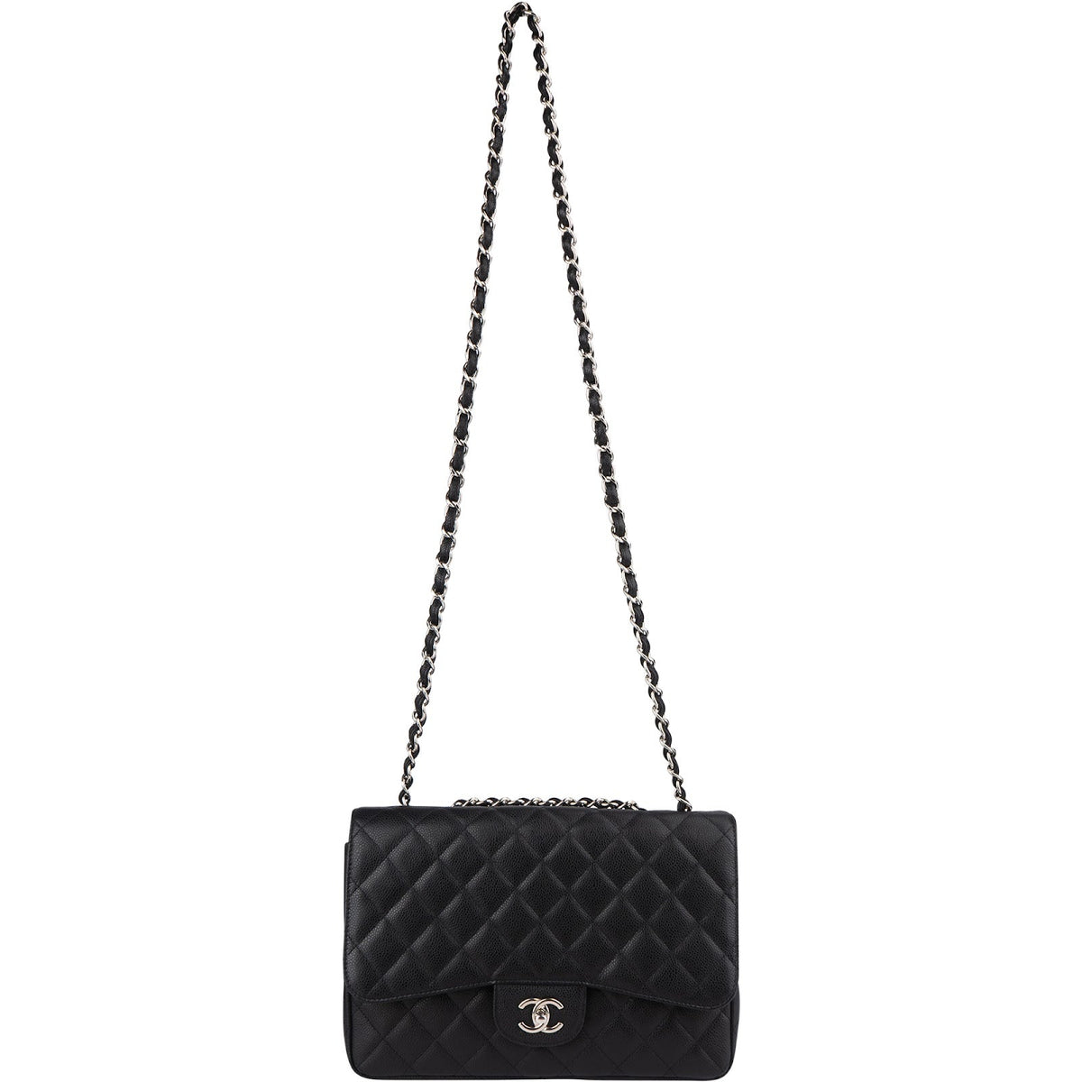 Chanel Quilted Caviar Leather Palladium Jumbo Singe Flap Crossbody Bag