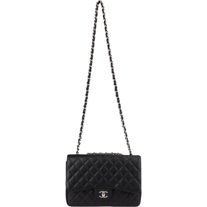 Chanel Quilted Caviar Leather Palladium Jumbo Singe Flap Crossbody Bag