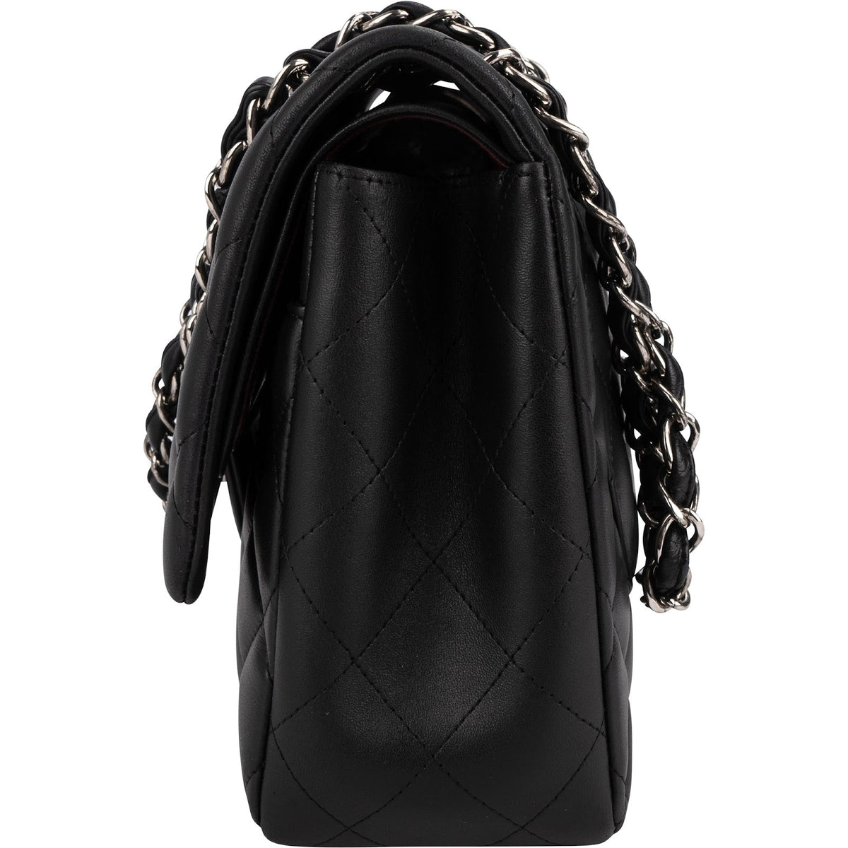 Chanel Quilted Lambskin Palladium Jumbo Double Flap Crossbody Bag