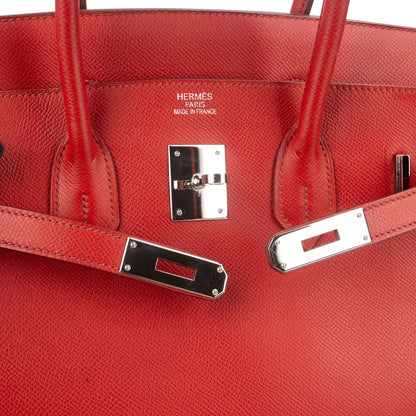 Hermès Rouge Epsom Leather Palladium Birkin 35 Handbag