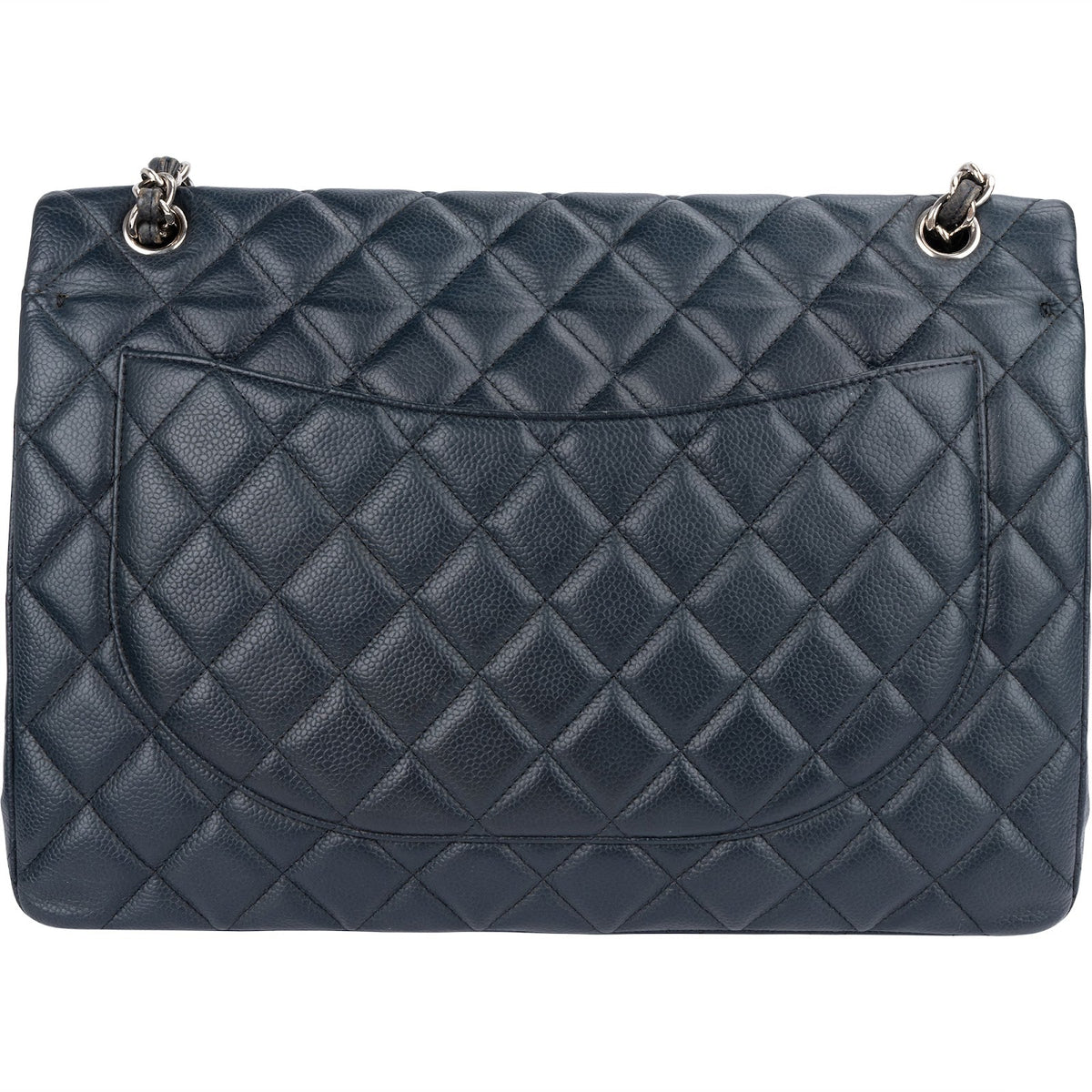 Chanel Navy Qulited Caviar Leather Maxi Double Flap Crossbody Bag