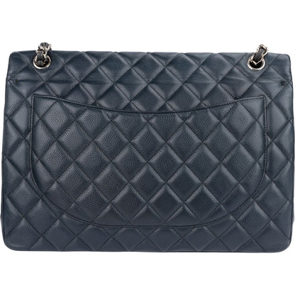 Chanel Navy Qulited Caviar Leather Maxi Double Flap Crossbody Bag