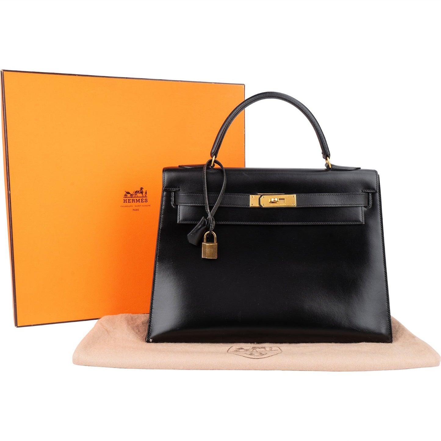 Hermès Noir Box Calf Kelly 32 Sellier Handbag